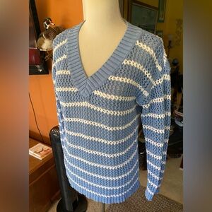 Blue and White Cotton Knit Top/ Sweater/Bathing Suit Coverup